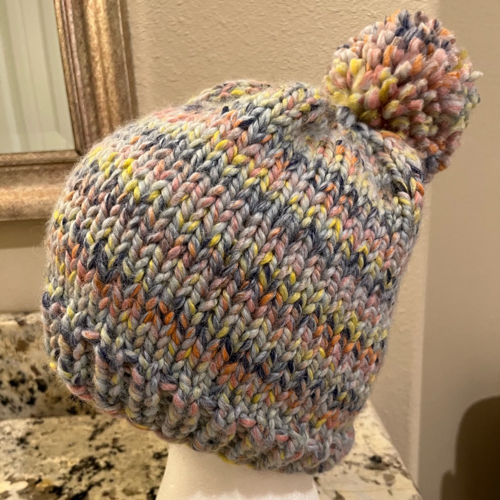 Hand Knit Chunky Hat with Pom Pom!